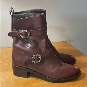 Cole Haan Women's Brown Leather Ankle Boots with Gold Buckles. Size 7.5
